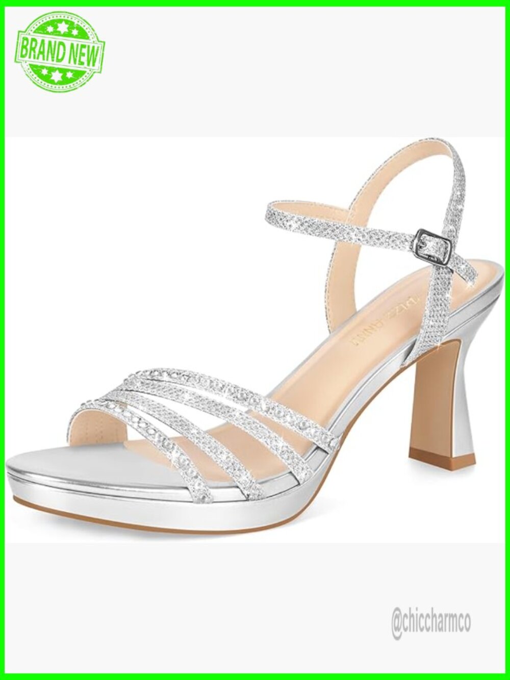 Sparkly Rhinestone Platform Heels Chunky Block Ankle Strap Party Sandals
